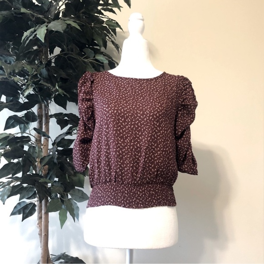 NWT Paper Crane Maroon Ruched Sleeves Blouse ~ Size: XS